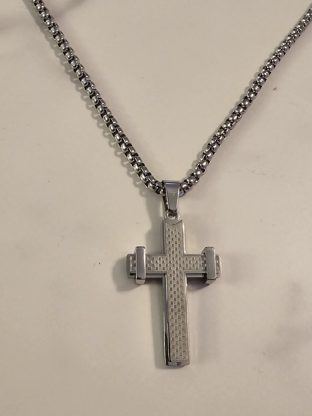 Men's Polished Stainless Steel Cross Pendant Necklace - Silver